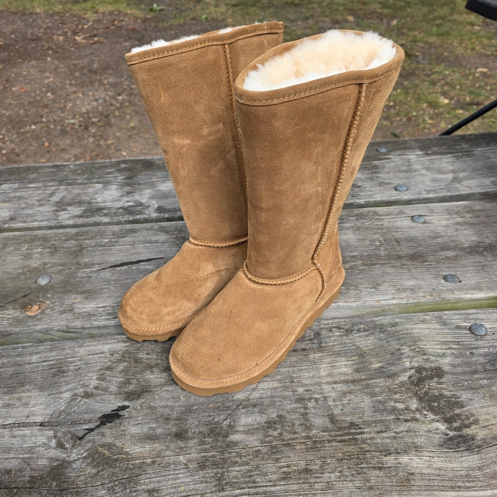 Bearpaw Elle Tall Wide Boots Women's 8 Hickory Brown Suede Sheepskin Cozy Casual